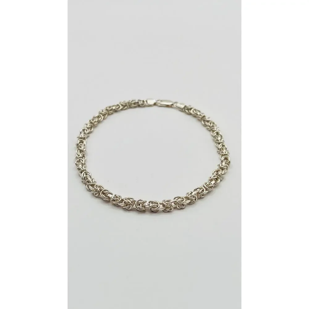 Real Solid Italy 925 Sterling Silver Fancy Byzantine Chain Anklet 3mm-4mm 9-10